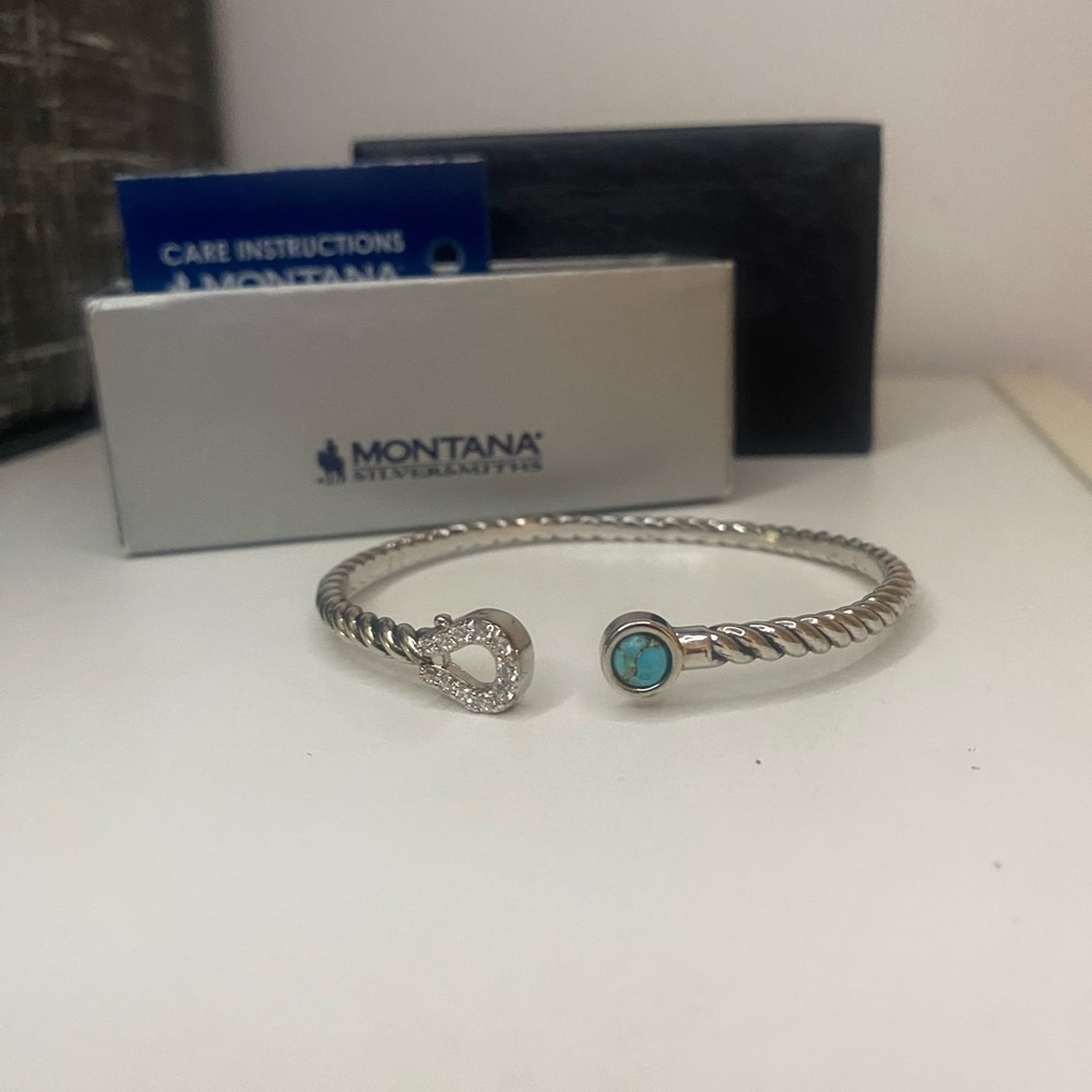 Montana Silversmiths Twisted Silver Bracelet with Turquoise Accent